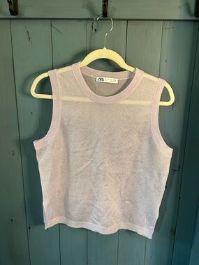 Zara Pale Lilac Lavender Knit Mesh  Sleeveless Tank | Size Large